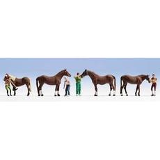 H0 Pferdepflege, 4 Figuren + 4 Pferde